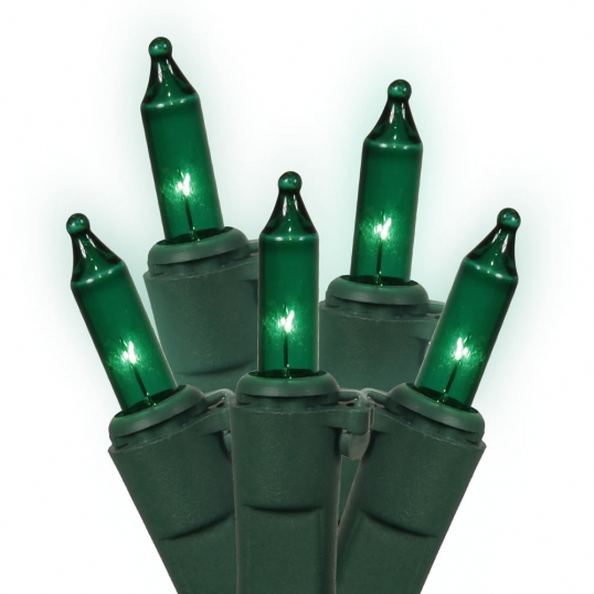 33 foot Outdoor Mini-light Strand on Green Wire: 100 Green Lights